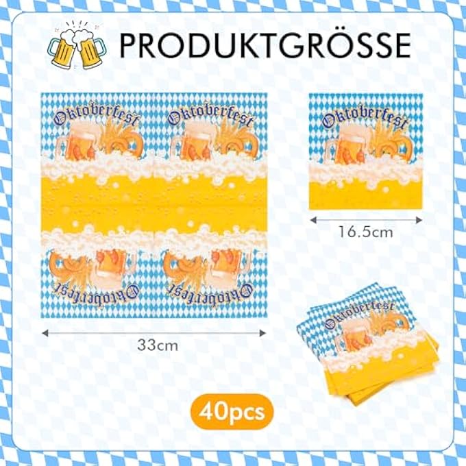 PACK OF 40 OKTOBERFEST NAPKINS BLUE WHITE PARTY DECORATION ACCESSORIES DECORATION WITH DIAMOND PATTERNTABLE DECORATION OKTOBERFEST & OKTOBERFEST PARTY DECORATION ACCESSORIES - Image 3